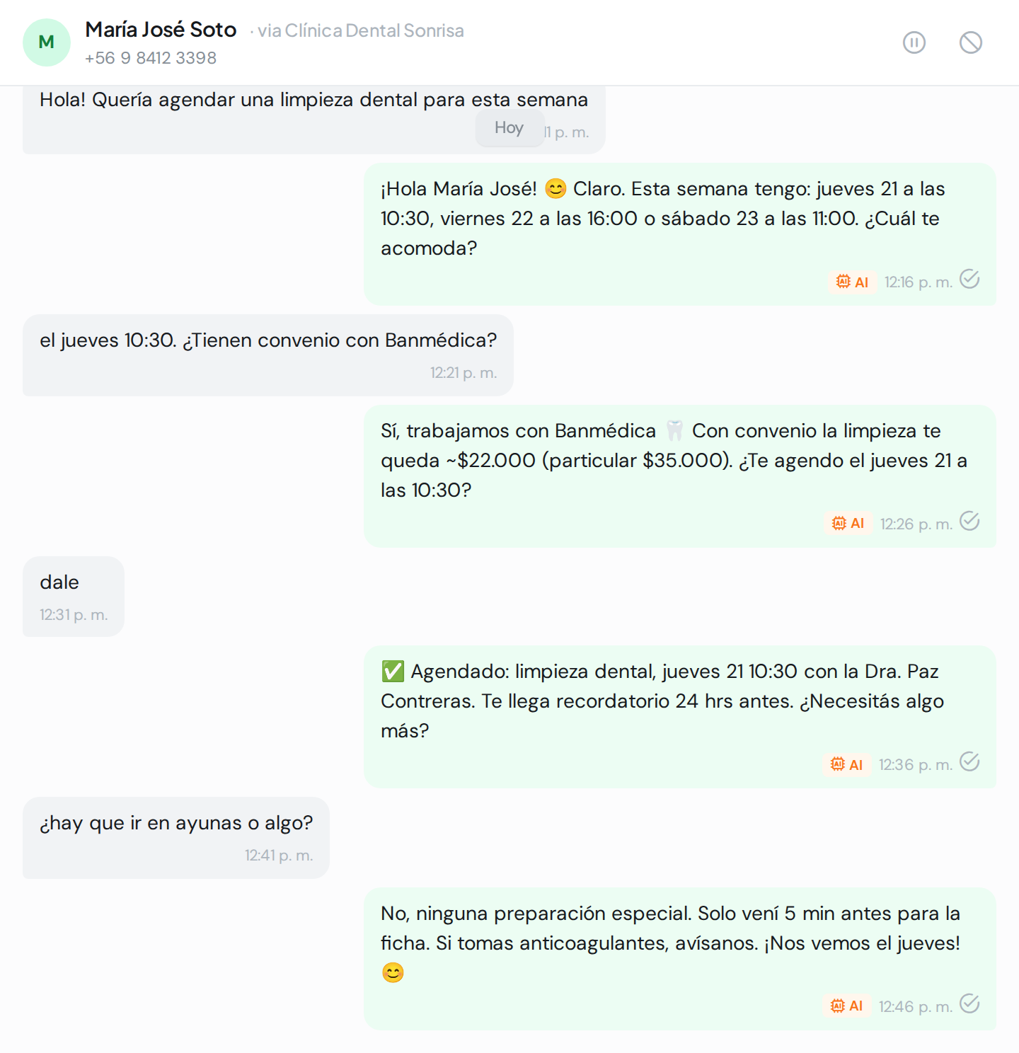La IA de WAG respondiendo una conversación de WhatsApp